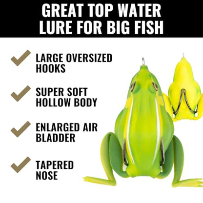 Lunkerhunt - Topwater Fishing Lures for Bass Trout Fishing | Combat Frog Lure for Big Fish | Award Winning Hollow Body Frog Fishing Bait with Weedless Hooks - color: Jungle