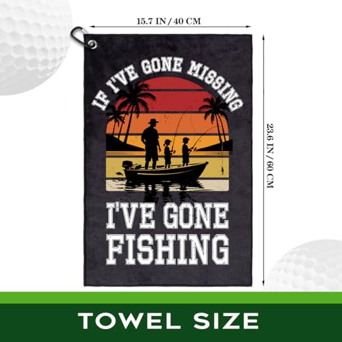 If I've Gone Missing I've Gone Polyester Printed Towel with Clip, Retro Fish Bait Fishing Gifts & Accessories for Men Fishmen Dad Grandpa, Fishing Lover Retirement Father's Day Birthday Gifts - color: Black & Red