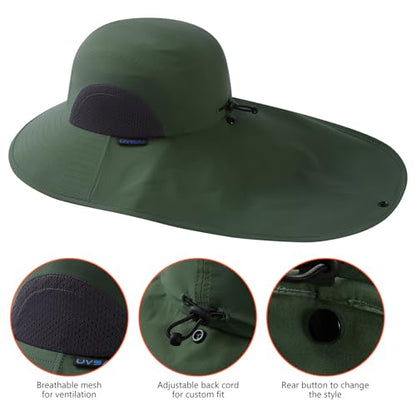 UPF 50+ Foldable Sun Hats Wide Brim with Large Neck Flap for Men Women UV Protection Gardening Fishing Beach Hat - color: Pack of 2, Light Grey & Green