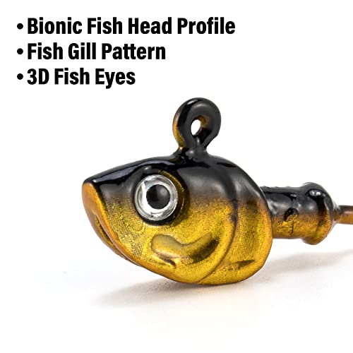 Dr.Fish 10 Pack Swimbait Jig Heads, Saltwater Fishing Jig Heads 3D Eyes High Carbon Steel Hooks Surf Fishing Lures Flounder Striper Halibut Pompano Bass - color: Gold, size: 1/2oz-Hook#3/0