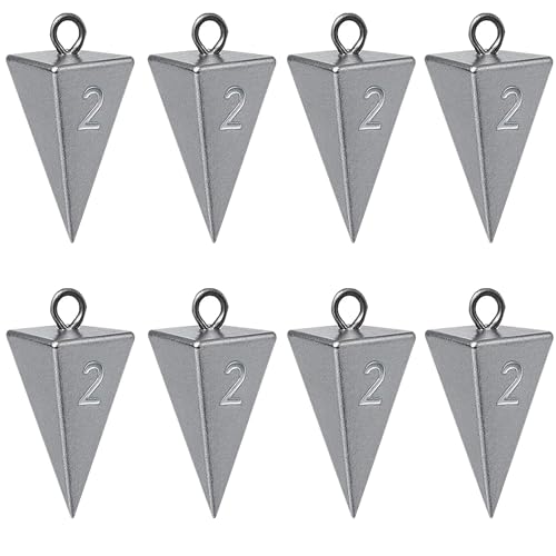 Pyramid Sinkers for Surf Fishing – Lead Fishing Weights, No-Roll Bottom Hold - style: 2oz - 8pcs