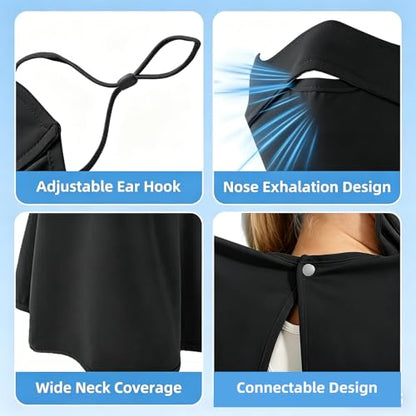 UPF 50+ Sun Protection Face Mask with Neck Coverage, UV Face Mask for Outdoor Activities, Unisex Breathable Sun Mask - style: Black