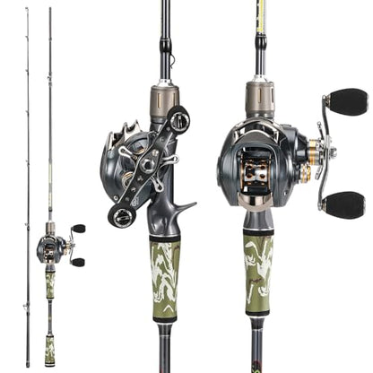 Sougayilang Baitcaster Combo for Freshwater and Inshore, 2 Piece 30Ton+24Ton Graphite Fishing Rod with SuperPolymer Handle, 7.0:1 Gear Ratio Baitcasting Reel, 11+1 Bearings, S Style Hook Keeper - color: Right hand-6'0''-Medium