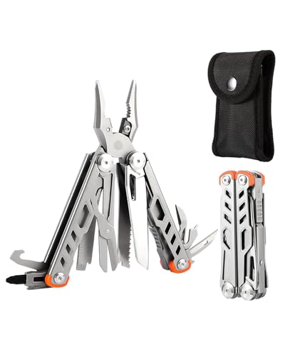 Strong 15-in-1 Multitool Pliers with Sheath, Stainless Steel, Grey | Folding Multi Tool, Needle Nose Pliers & Wire Cutters, Knife, Saw, Screwdrivers, Bottle Opener, EDC Pocket Knife - color: Gray
