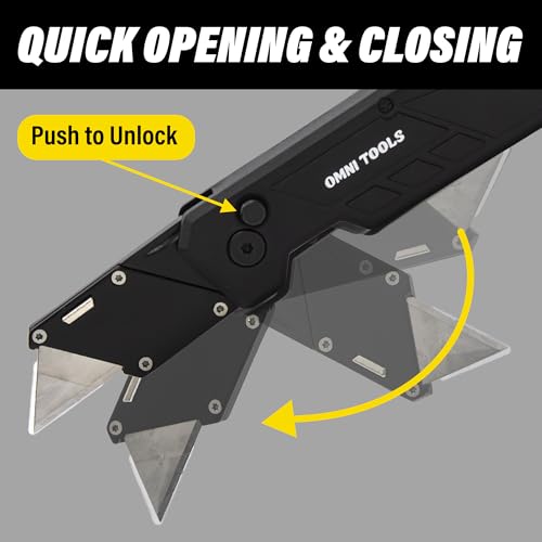 Heavy Duty Folding Utility Knife with 5 Replacement Blades, Quick Change Razor Box Cutter, Ergonomic Handle, Portable Pocket Cutter for Cardboard, Drywall, Plastic, Rope, Carpet and DIY Projects - color: Mat Black