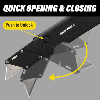Heavy Duty Folding Utility Knife with 5 Replacement Blades, Quick Change Razor Box Cutter, Ergonomic Handle, Portable Pocket Cutter for Cardboard, Drywall, Plastic, Rope, Carpet and DIY Projects - color: Mat Black