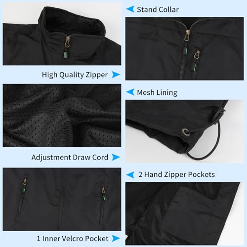 KIWI RATA Mens Casual Lightweight Outdoor Vest Summer Fishing Safari Travel Outerwear Vests Cargo Utility Jacket - color: Black, size: Medium