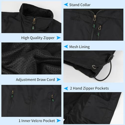 KIWI RATA Mens Casual Lightweight Outdoor Vest Summer Fishing Safari Travel Outerwear Vests Cargo Utility Jacket - color: Black, size: Medium