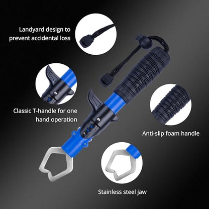 Foldable Kayak Landing Net Kit, 4PCS Fishing Tool Set | With Pliers, Fish Gripper & Hook Remover for Kayak Fishing, Boating, Shore Fishing, Freshwater & Saltwater - color: Blue2 4pcs Fishing Tools Kit