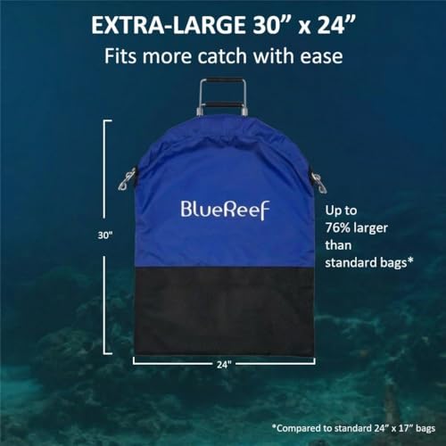 Blue Reef Lobster Catch Bag 30" x 24" – One-Hand Squeeze Open & Auto-Close, Extra Large Spearfishing & Diving Net Bag, Durable Nylon Mesh with Stainless Steel Frame for Lobster, Crab & Fish Catching