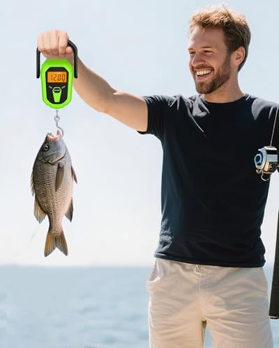 Fish Scale with Lip Gripper, Waterproof Digital Fish Scale, 110lb/50kg Hanging Fish Weight Scale, Portable Luggage Scale with Tape Measure, LCD Backlit, Batteries, for Home Fishing, Green - color: Green