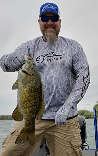 Fishoholic UPF50+ Fingerless Fishing Gloves - Sticky Grip Sun Protection Glove - Kayaking Paddling or Rowing - color: Grey H2O Camo, size: XX-Small-X-Small