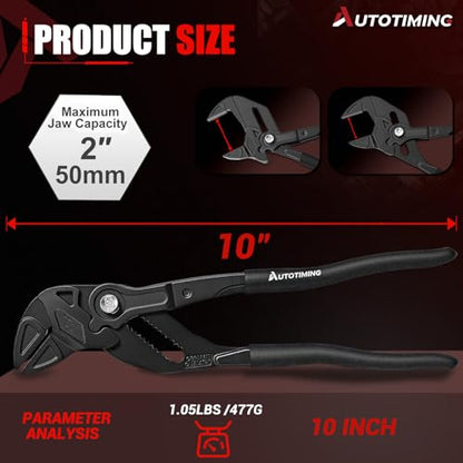 10-Inch Adjustable Plier Wrench Premium CR-V Parallel Pliers Parallel Jaw Pliers with Comfortable Grips Groove Lock Mechanism Black Finish - color: Black-10