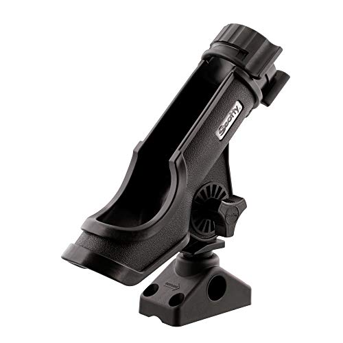 Scotty #230 Powerlock Rod Holder with #241 Side/Deck Mount, Adjustable Boat Fishing Rod Holder, Universal Cradle Design, Side or Deck Mount Installation, Marine-Grade Construction - color: Black