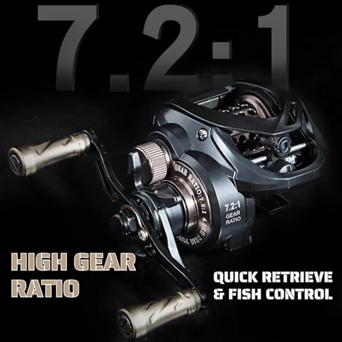 Baitcasting Fishing Reel – Lightweight Micro Baitcaster with Metal Spool, 7.2:1 High Speed Gear Ratio, Smooth Drag, Anti-Backlash Design for Lure & Ultralight Fishing