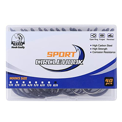 UCEC Circle Hooks Fishing Hooks 2X Strong Offset Circle Hooks Saltwater Black High Carbon Steel Octopus Catfish Hooks Fishing Gear Tackle 150pcs/ 240pcs - Size:#1 1/0 2/0 3/0 4/0 5/0 6/0 8/0 - color: Silver One Size, size: 40pcs, 8/0
