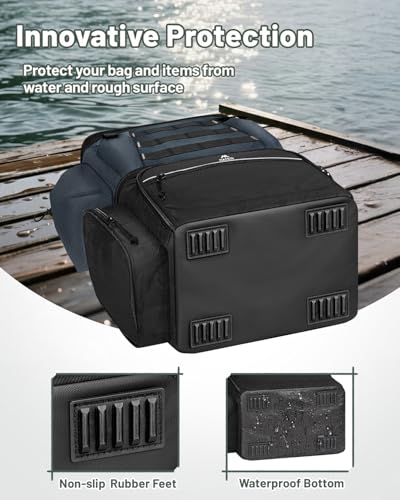 MATEIN Fishing Backpack with 4 Tackle Boxes, Fishing Bag with Rod Holder | 3600 Tackle Box 4 Pack, Water Resistant Tackle Backpack with Cooler Compartment, Safety Compass, Gifts for Fishermen - color: Grey Black