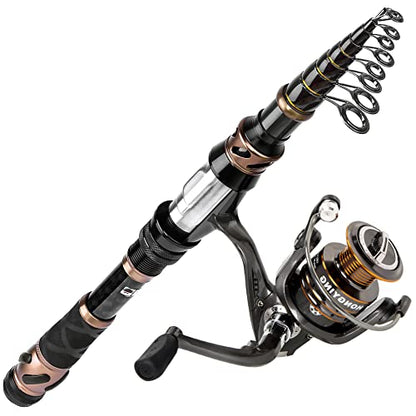 PLUSINNO Fishing Rod and Reel Combos - Carbon Fiber Telescopic Fishing Pole - Spinning Reel 12 +1 Shielded Bearings Stainless Steel BB - color: X-Fishing rod+reel(No Lures&Line), size: 2.1M 6.89FT