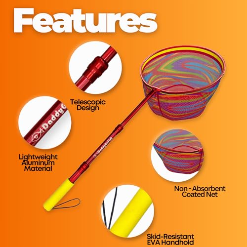 DaddyGoFish Kids Fishing Net - Extendable Telescopic Landing Net for Boy Girl Children Catching Small Fish Crab Shrimp Minnow Dragonfly Beach Pier Lake River Ocean - color: Style 1 (2 Pack, Red + Red)