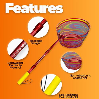 DaddyGoFish Kids Fishing Net - Extendable Telescopic Landing Net for Boy Girl Children Catching Small Fish Crab Shrimp Minnow Dragonfly Beach Pier Lake River Ocean - color: Style 1 (2 Pack, Red + Red)