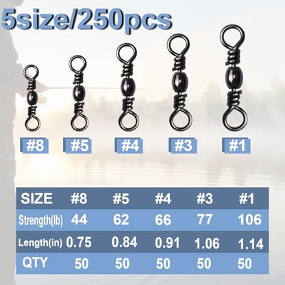 Fishing Barrel Swivels, 250pcs Fishing Swivels for Salwater Freshwater, High Strength Fishing Tackle Leader Line Lure Connector