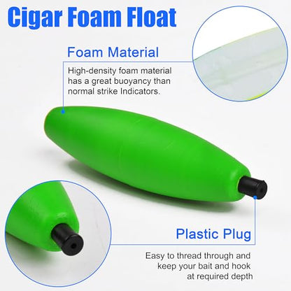 SILANON Peg Floats Fishing Bobbers,Foam Cigar Fishing Floats Bobbers Catfish Floats Slip Fishing Cork Bobbers with Pipe Plug for Catfish Santee Rig Freshwater Saltwater Fishing - size: 2.5 inch, style: Green-30pcs