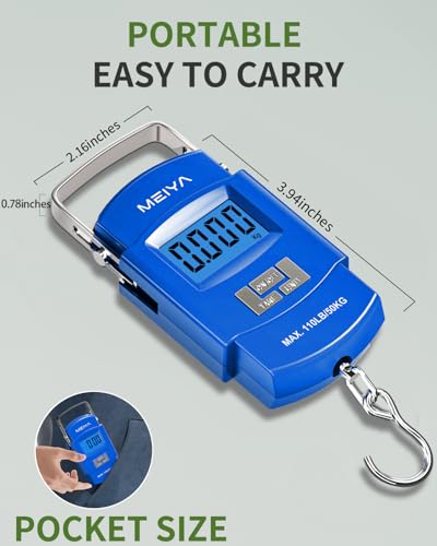 MEIYA Fish Scale 110lb Portable Luggage Scale Travel Digital Hanging Scale with Hook, Fishing Gifts for Men, Weighing Tool for Suitcases & Fish, Includes 2 AAA Batteries, Backlit LCD Display (Blue) - color: Blue
