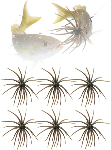 Sea Urchin Bait, Tentacle Coike Creature Bait, Dice Fishing Soft Lures, Durable Floating Finesse Baits for Bass Pike Trout, Drop Shot Wacky Rig Neko Rig, Size 2.56" & 4.13" - color: 6-Dark Brown, size: 2.56-INCH