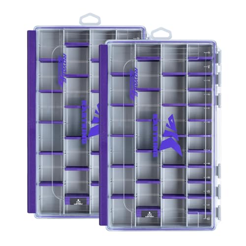 KastKing HyperSeal Waterproof Tackle Box, 3600 and 3700 Tackle Trays, Fishing Tackle Box Organizer with Removable Dividers, Lure Box and Terminal Tackle Storage,Purple - color: Purple, size: 3700(2 Pack)