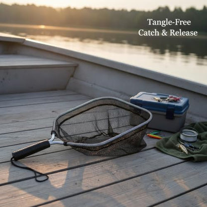 Rubber Mesh Landing Net Head Replacement, Aluminum Alloy Frame for Freshwater Fishing, Smooth Surface Design (1 Pack) - size: 11.81 x 14.17 x 10.24"