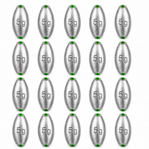 Egg Sinkers Fishing Weights, Oval Slip Sinkers Bullet Lead Fishing Weights for Freshwater Saltwater Tackle Set 1/8oz to 1oz - size: 1/8oz-5g-20pcs