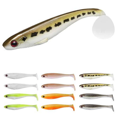 TRUSCEND Shadtale Easy Catch Soft Fishing Lures, Unique Vibration and Action for Various Rigs, Paddle Tail Swimbaits Trailer for Bass, Trout, Crappie, Walleye, Redfish, Saltwater & Freshwater Fishing - color: 6",12pcs,1oz