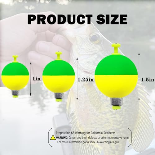 12 Pcs Fishing Bobbers Floats,Snap-on Fishing Bobber Fishing Float Corks Weighted Bobbers for Fishing Crappie Panfish Bluegill Trout - size: Ball