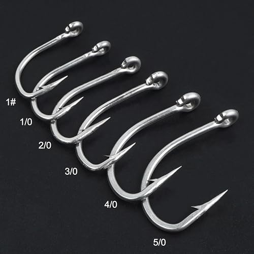 Live Bait Hooks Saltwater, 50pcs O'shaughnessy Circle Hooks Short Shank Stainless Steel Fishing Hooks in-Line Point Fishing J Hooks for Catfish Tuna Bass Salmon Size 1#-5/0 - size: 5/0-50pcs