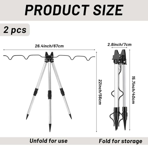 2 Pcs Portable Fishing Rod Holder for Ground Aluminum Alloy Bank Fishing Pole Holders Rack with Lock Banking Fish Rod Holder Pole Stand Fish Accessory Gift for Men Outdoor