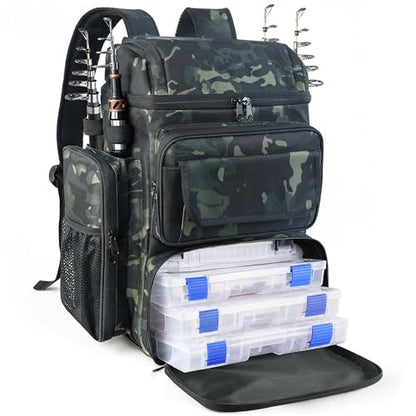 Fishing Tackle Backpack With Rod Holders, 45L Large Tackle Bag & Fishing Tackle Backpack for Fishing,Camping, Hiking,Camouflage Green - color: Camouflage Green