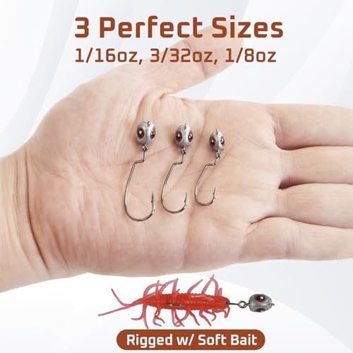 Weedless Jig Head, Swimbait Jig Heads, Texas Rig Compatible | For Bass, Walleye, 10 and 30 Pieces, Assorted Weights (BFS and Heavier Weights), Tackle Gift - style: Bfs Assorted 30 Pack (1/16oz, 3/32oz, 1/8oz)