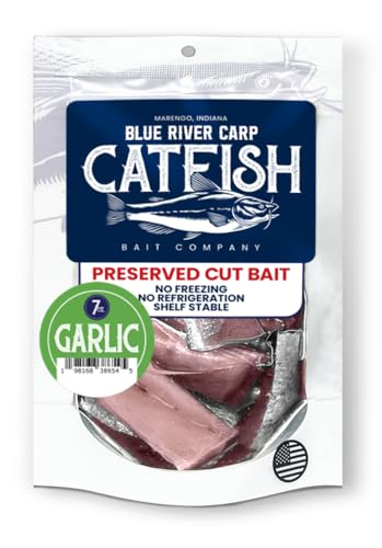 Garlic Scented - Preserved Cut Bait for Fishing in a Convenient 7oz - Reasealable Package with Many Pieces.