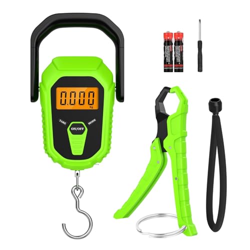 Fish Scale with Lip Gripper, Waterproof Digital Fish Scale, 110lb/50kg Hanging Fish Weight Scale, Portable Luggage Scale with Tape Measure, LCD Backlit, Batteries, for Home Fishing, Green - color: Green