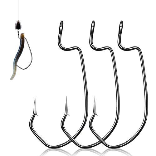 9KM DWLIFE EWG Worm Fishing Hooks - 100PCS Texas Rig Hooks for Bass Fishing, Worm Hook with Extra Wide Gap,Fishing Hooks for Freshwater/Saltwater - size: 1#-100PCS