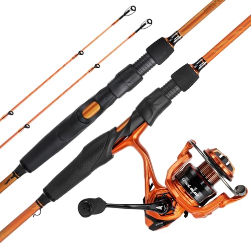 KastKing Lethal Blaze Twin-tip Fishing Rod and Reel Combo, Spinning & Baitcaster Combo, Flame Pattern Design, IM6 Graphite 2Pc Rod with Backup Tip Section, Stainless-Steel Guides, EVA Handle - style: Spin-6'8" M-2000 Reel (2pcs+extra Tip)