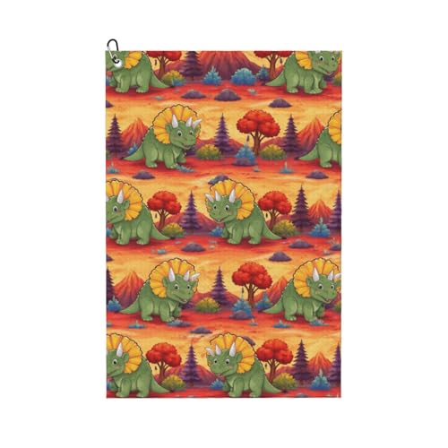 Triceratops Dinosaur Golf Towel 16" X 24" with Clip Golfer Bags Accessories Gifts - color: Triceratops Dinosaur