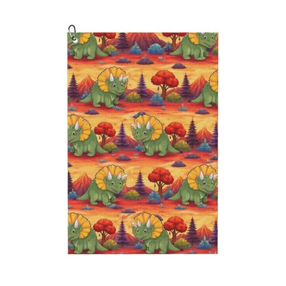 Triceratops Dinosaur Golf Towel 16" X 24" with Clip Golfer Bags Accessories Gifts - color: Triceratops Dinosaur