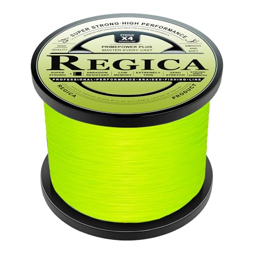 Regica Braided Fishing Line - Abrasion Resistant, Zero Stretch, Ultra-Thin Diameter, Super Strong - 4 Strand 8 Strand, 6lb-100lb, 150/300/500 Yards for Saltwater or Freshwater, Colored Braid Line - color: Chartreuse, size: 10LB (150 Yards)