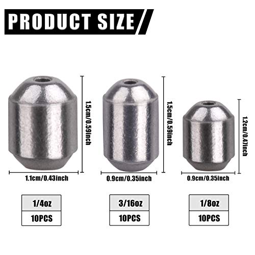 Iron Fishing Egg Sinker Weights 30pcs Fishing Sinkers and Weights Assortment Drop Bass Casting Sinker Weights with Fishing Tackle Box Kit for Saltwater Freshwater