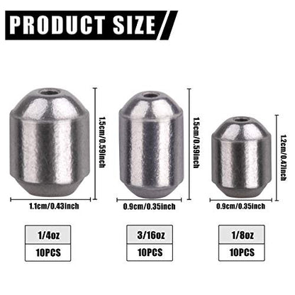 Iron Fishing Egg Sinker Weights 30pcs Fishing Sinkers and Weights Assortment Drop Bass Casting Sinker Weights with Fishing Tackle Box Kit for Saltwater Freshwater