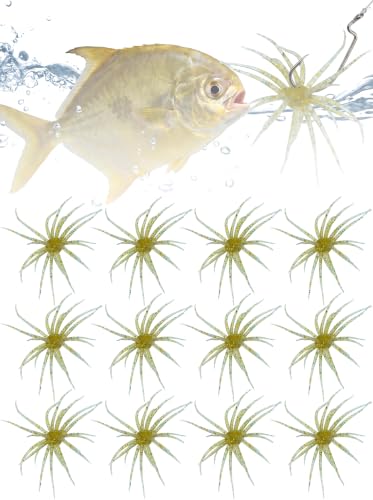 Sea Urchin Bait, Tentacle Coike Creature Bait, Dice Fishing Soft Lures, Durable Floating Finesse Baits for Bass Pike Trout, Drop Shot Wacky Rig Neko Rig, Size 2.56" & 4.13" - color: 12-Gold, size: 2.56-INCH