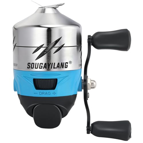 Sougayilang Spincast Fishing Reel,High Speed 3.9:1 Gear Ratio,Trouble-Free Push-Button Bait Casting Design and Reversible Handle for Left/Right Retrieve,Pre-Spooled with Monofilament Line - color: Blue Spincast Reel