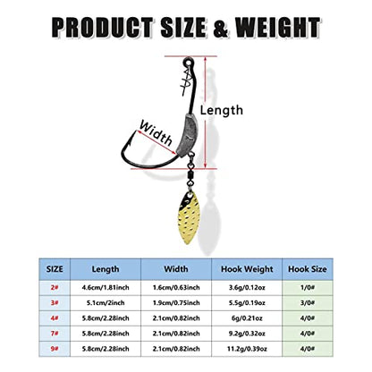 Weighted Swimbait Hooks, 6pcs Underspin Swimbait Hook with Twistlock, Weighted Crank Hooks with Gold/Silver Spinner Blades for Soft Fishing Lures - color: E(4/0#, 1/3oz, 6-pack)
