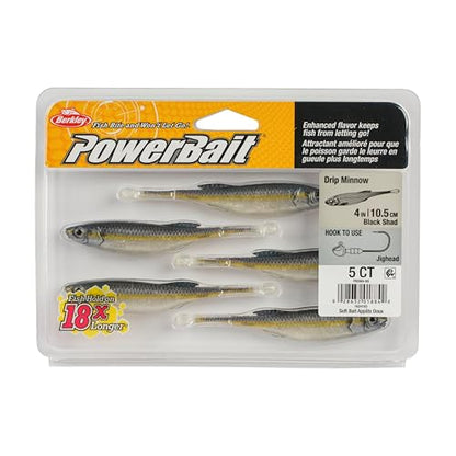 Berkley PowerBait Drip Minnow Fishing Soft Bait - color: Black Shad, size: 4"
